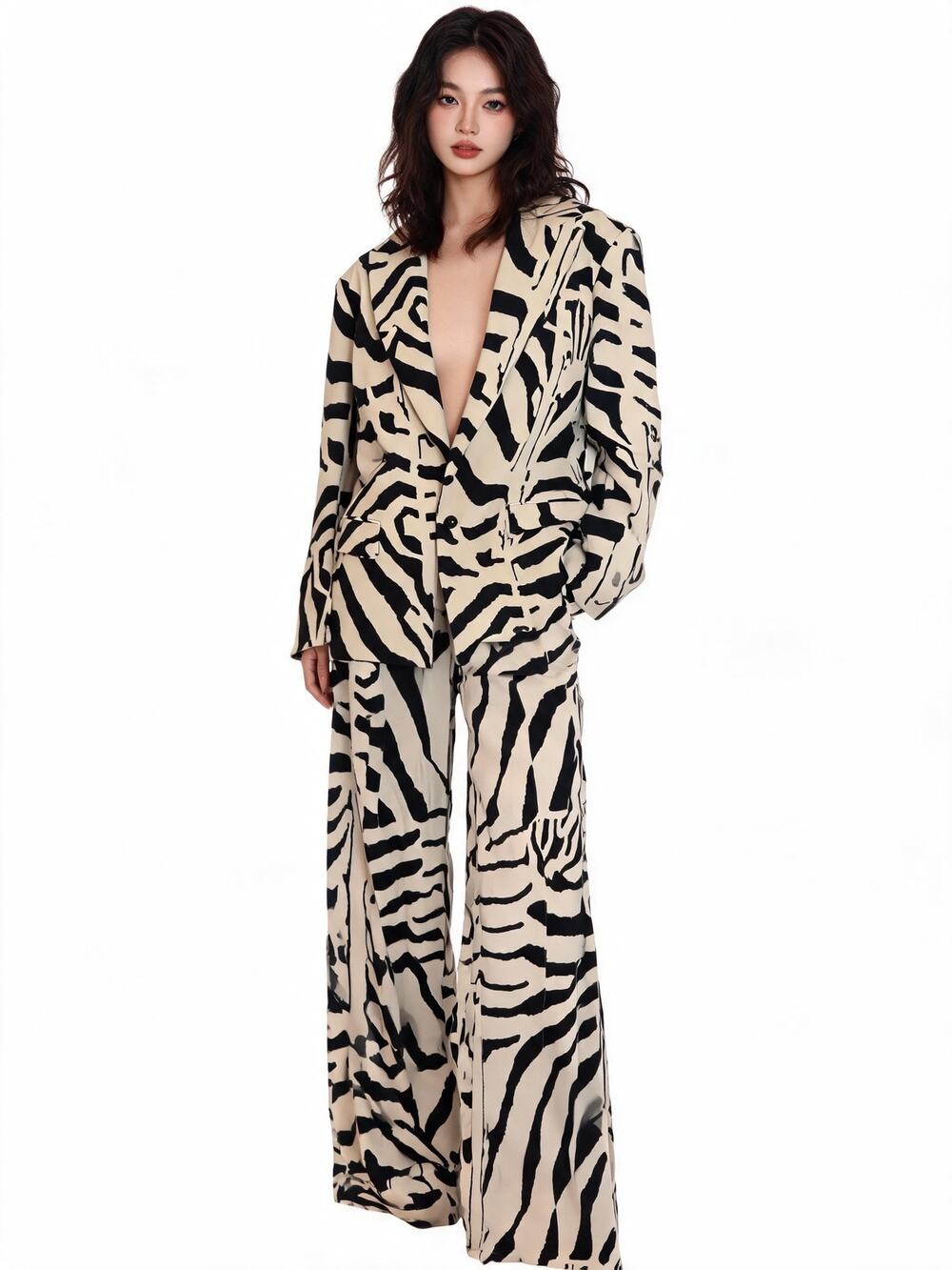 H&M Studio S/S 2019 Runway Zebra‑Print Two‑Piece Suit – Size Small